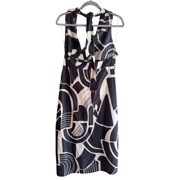 ZARA Black White Abstract Wrap Dress Size L Sleeveless Midi V-Neck - Picture 2 of 3